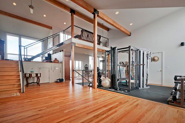 Maybe not a garage gym, but it looks close to the garage door maybe