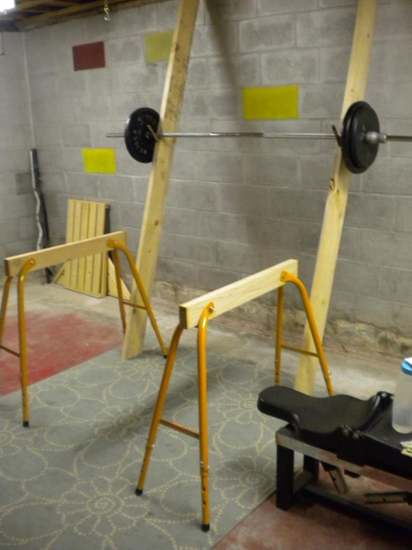clever idea for a DIY garage gym squat rack