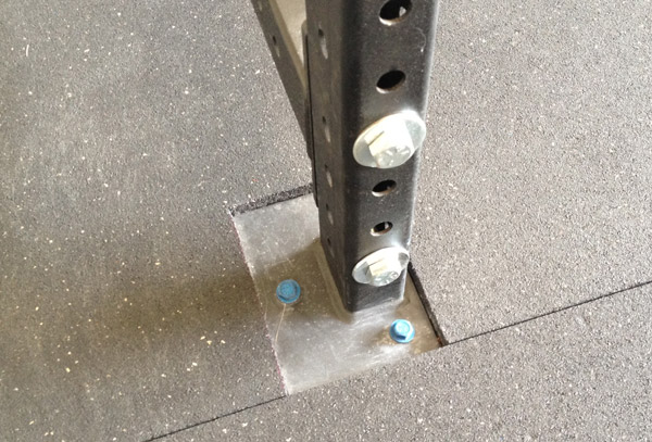 The feet and pre-existing anchors of my power rack hold these stall mats in place with no additional anchors needed The feet and pre-existing anchors of my power rack hold these stall mats in place with no additional anchors needed
