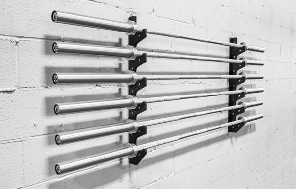 Rogue gun rack for barbell wall storage and organization
