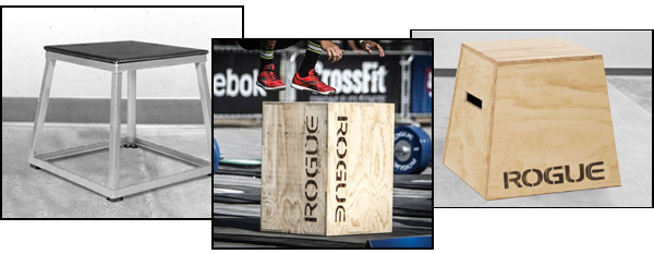 Various types of plyo boxes. wood, metal, and flippable