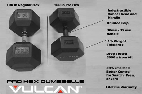 Vulcan Pro Hex Rubber Dumbbells