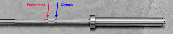 Example of a dual-marked weightlifting barbell