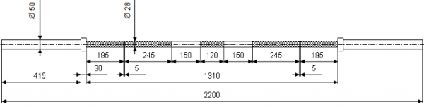 Men's 20 kg Olympic bar specifications and dimensions (via IWF)