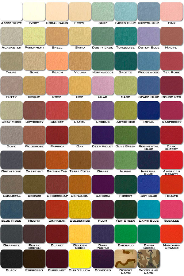 Legend Fitness Upholstery color options chart