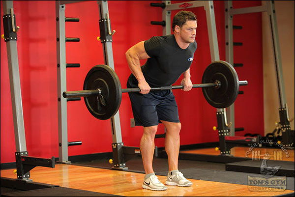 Top position of the Bent-Over Barbell Row - image courtesy of bodybuilding.com