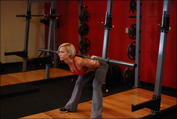 Bottom Position for the Good Morning Barbell Exercise - bodybuilding.com image