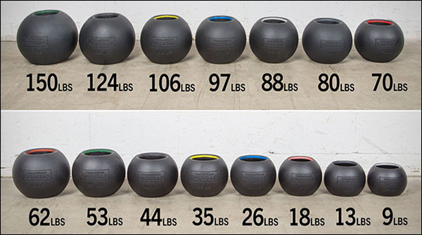 Rogue Thompson Fatbell Collection - illustrating that the size of the opening doesn't seem to get larger as the weights go up