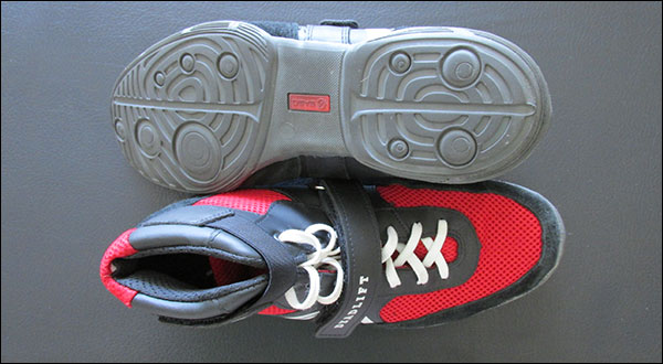 Aerial view of the SABO Deadlift Shoes; sole and top of shoe