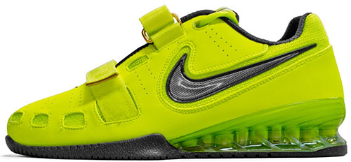 Side view of Nike Romaleos WL Shoes (Volts) reveals the raised heel and flatness of sole