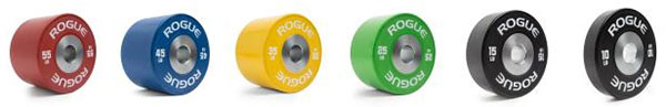 Rogue Dumbbell Handles available in 10-55 pounds in IWF color scheme