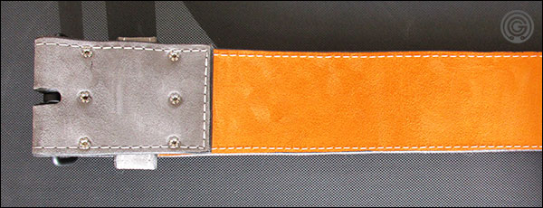 The inner suede is orange to match the Garage Gyms logo on the back of the belt