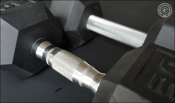 Basic ergonomic handled dumbbells versus the fixed-diameter Rep Fitness dumbbells