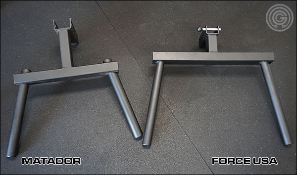 Rogue Matador (left) handle distance compared to the Force USA Dip Handles