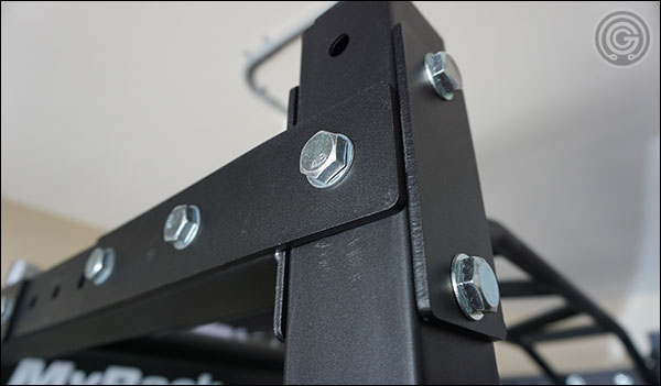 The Force USA MyRack uses backer plates at every connection, and high-quality hardware