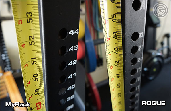 MyRack Westside Hole Spacing versus that of Rogue Infinity racks