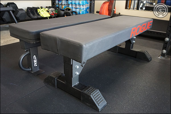 Rep FB-5000 with Wide Pad next to a "shorty" Monster Utility Bench with Thompson Fat Pad