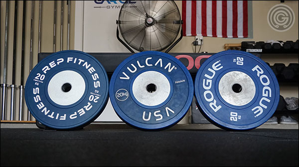 Competition Bumper Plate Comparison - Rogue, Rep, and Vulcan