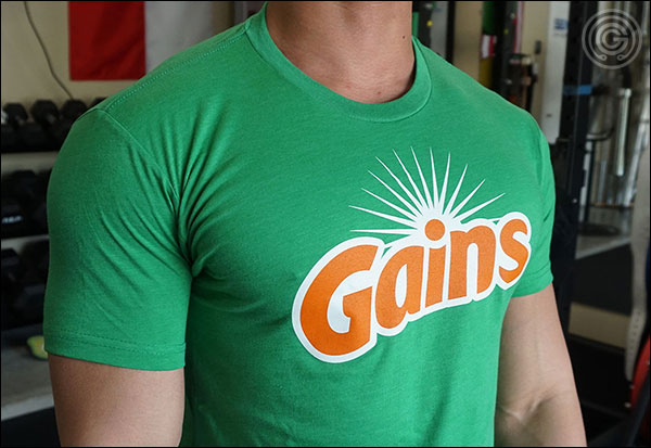 The new Garage Gyms' Gains shirt in sizes Small through 3XL. All purchases help fund future equipment reviews. I appreciate your support!