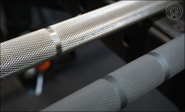 Rogue Ohio Power Bar knurling is clearly more aggressive than the Matt Chan Bar knurling