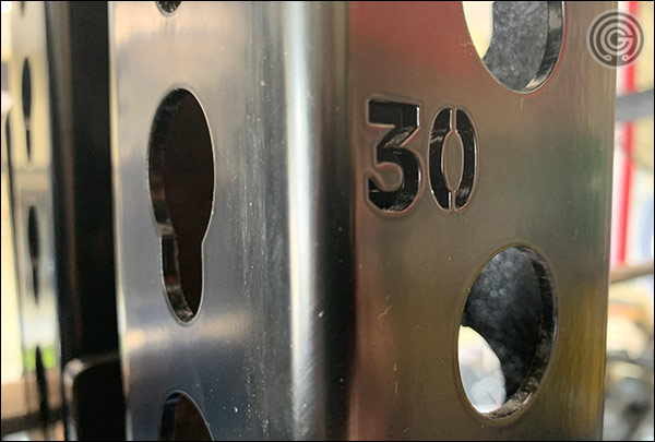 Monster Racks have laser-etched numbered holes running the length of the uprights