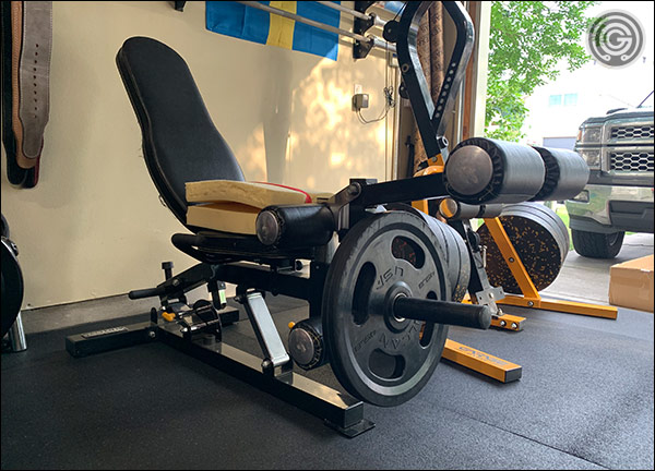 Powertec Bench with Leg Extension Attachment - with homemade booster seat