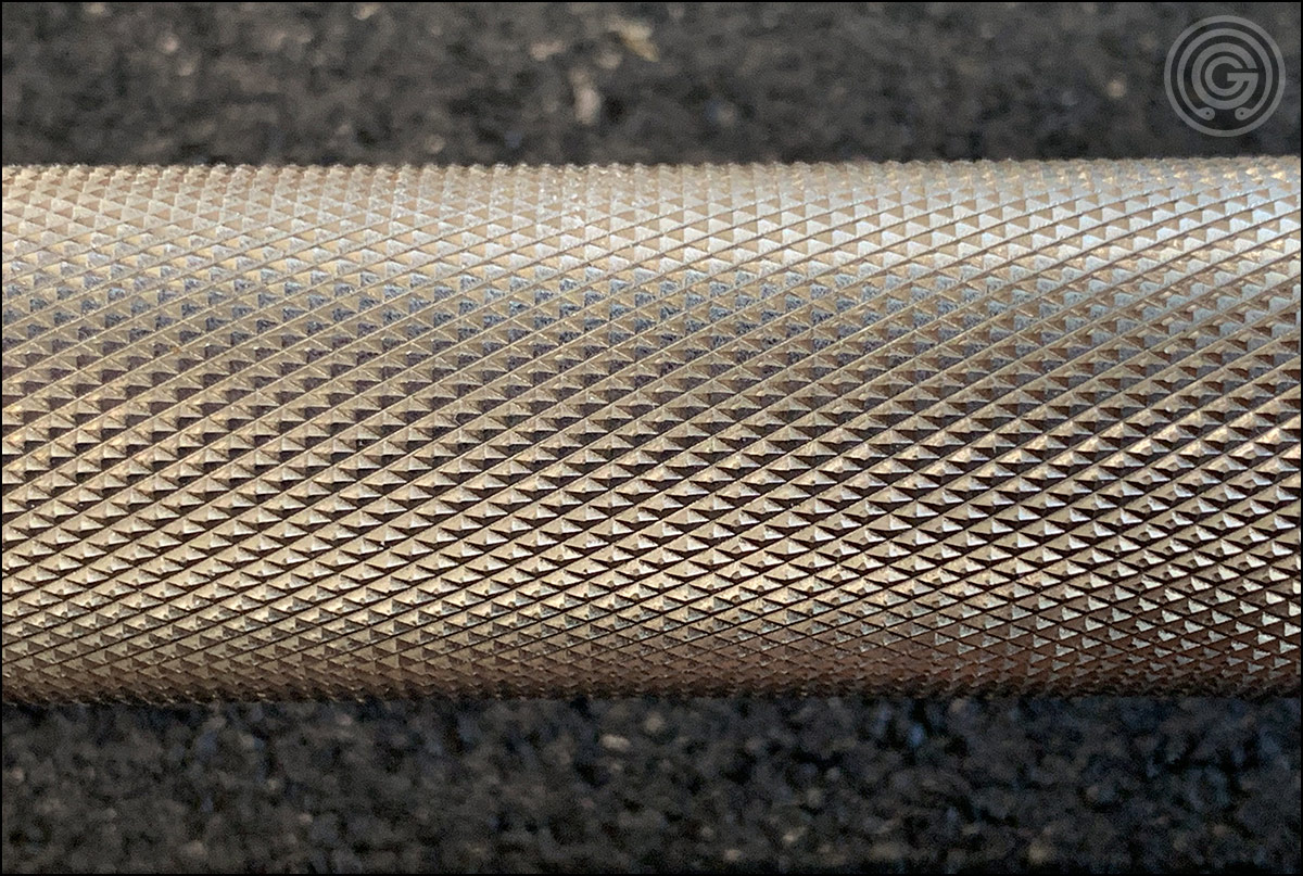 Vulcan Absolute Stainless Steel Olympic WL Bar - Another knurling close-up