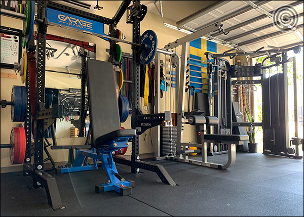 A Monster Collegiate Half Rack, the SLM300G, and a Rep Fitness Functional Trainer side-by-side