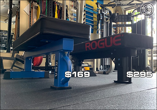 Rogue Fitness Monster Utility Bench 2.0 pricing versus the FB-5000 with Wide Pad