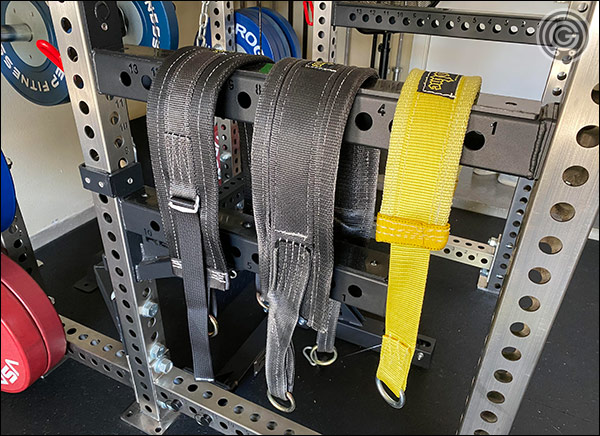 The belts I've tested with the Rep Belt Squat - the belt on the right is the adjustable belt, and it worked the best for me