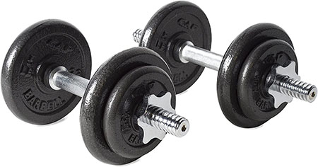 An example of spinlock-style adjustable dumbbells. No thanks!