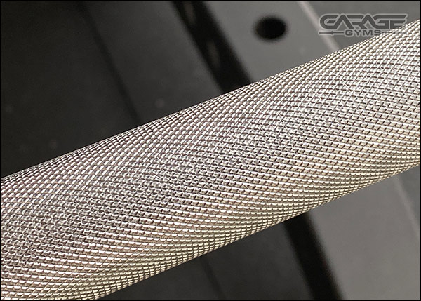 The mild-medium knurl of the Gymway USA Elite Olympic Training Bar